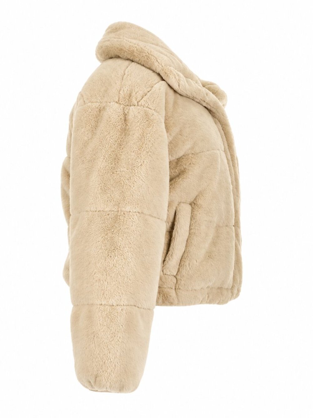 Arizona Jean Co. Women's Beige Faux Fur Hooded Cropped Jacket, XL - Picture 3 of 6